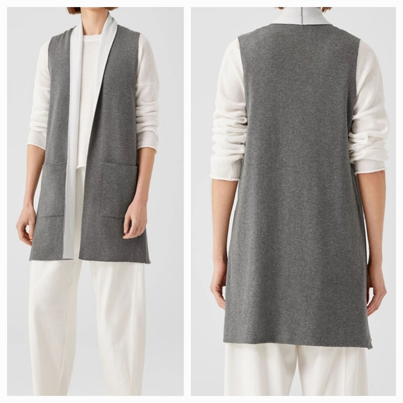 EILEEN FISHER Peruvian Organic CottonBlend LongVest 78% Organic Cotton22% Sz 3X - Picture 1 of 12